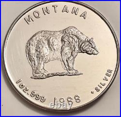 1988 Montana Grizzly Bear 1 Oz. 999 Silver Mining Big Sky Country Treasure State 1988 Montana Grizzly Bear 1 Oz. 999 Silver Mining Big Sky Country Treasure State