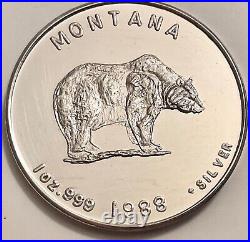 1988 Montana Grizzly Bear 1 Oz. 999 Silver Mining Big Sky Country Treasure State 1988 Montana Grizzly Bear 1 Oz. 999 Silver Mining Big Sky Country Treasure State