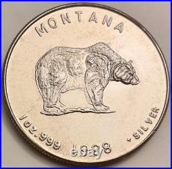 1988 Montana Grizzly Bear 1 Oz. 999 Silver Mining Big Sky Country Treasure State