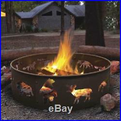 28 Black Big Sky Wildlife Bear Moose Deer Steel Fire Ring Outdoor Wood Burning