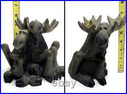 2 Bearfoots Big Sky Carvers Mooses, Pair Cuddling & Moose with Yellow Bird Figures