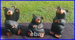 3 Hand Carved Wooden Black Bears Big Sky Bears by Jeff Fleming Montana USA