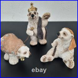3 pc Polar Bear Nativity Pieces- Wise Men, Shephards, Sheep, Big Sky Carvers EUC