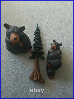 3pc Big Sky Carvers Jeff Fleming Bearfoots Rosie Chillin Tree Carved Black Bears