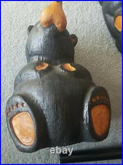 3pc Big Sky Carvers Jeff Fleming Bearfoots Rosie Chillin Tree Carved Black Bears