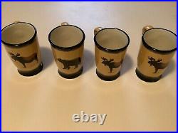 4 Brushwerks Big Sky Carvers 3 Moose 1 Bear 5.5 Mugs 16 oz Set of 4 Stoneware