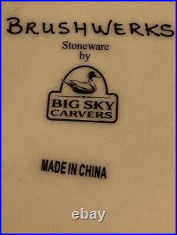 4 Brushwerks Stoneware by Big Sky Carvers Log Cabin Bear Salad Plate