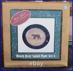 4 NEW Big Sky Carvers Dinnerware BRUSHWORKS Black BEAR Salad Plates Dinnerware