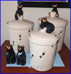 8 Pc Bearfoots Ceramic Canister Jar Lodge Country Big Sky Jeff Fleming w Shakers