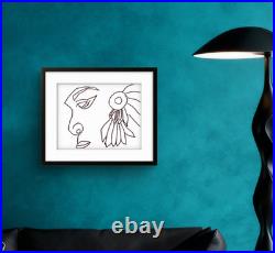 Abstract Face with Feathers Line Drawing Ink on Paper 14x11 Original