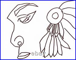 Abstract Face with Feathers Line Drawing Ink on Paper 14x11 Original