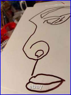 Abstract Face with Feathers Line Drawing Ink on Paper 14x11 Original Abstract Face with Feathers Line Drawing Ink on Paper 14x11 Original