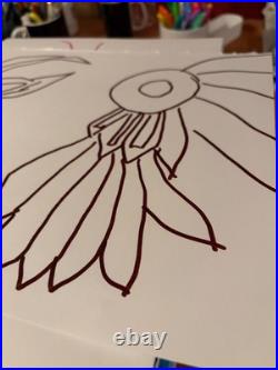 Abstract Face with Feathers Line Drawing Ink on Paper 14x11 Original Abstract Face with Feathers Line Drawing Ink on Paper 14x11 Original