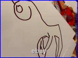 Abstract Face with Feathers Line Drawing Ink on Paper 14x11 Original