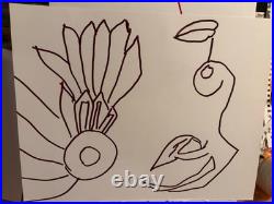 Abstract Face with Feathers Line Drawing Ink on Paper 14x11 Original Abstract Face with Feathers Line Drawing Ink on Paper 14x11 Original