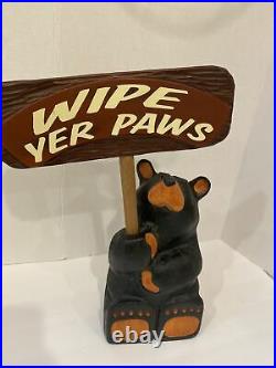 BEARFOOTS Jeff Fleming Big Sky Carvers Solid Wood Bear withsign WIPE YER PAWS 21