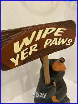 BEARFOOTS Jeff Fleming Big Sky Carvers Solid Wood Bear withsign WIPE YER PAWS 21