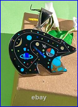 BIG Navajo BEAR Shooting Star Galaxy Turquoise Earth Sterling Silver 925 Pendant