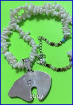 BIG Navajo Romero Sterling Silver Galaxy Sky Opal Star BEAR White Coral Pendant