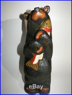 BIG SKY BEARS Carver Jeff Fleming Hand-Carved Black Bear Hugging Fish Sculpture