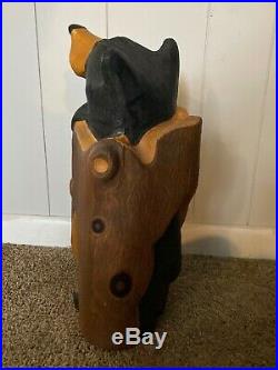 BIG SKY BEARS Jeff Fleming Wooden Carved Bear in Log /Tree Stump withTag