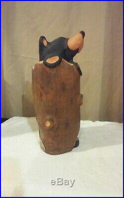 BIG SKY BEARS Jeff Fleming Wooden Carved Bear in Log /Tree Stump withTag