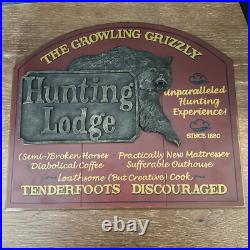 BIG SKY CARVERS Hunting Lodge 3D WOOD SIGN Hand Paint 19x16 Montana Grizzly Bear