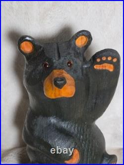BSC Big Sky Carvers Jeff Fleming Solid Wood 13 Waving Bear Paw Up Sculpture VTG