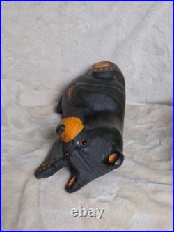 BSC Big Sky Carvers Jeff Fleming Solid Wood 13 Waving Bear Paw Up Sculpture VTG