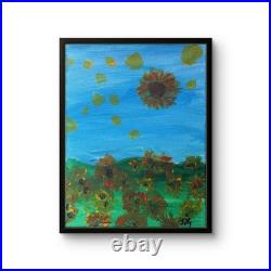 B. Perry Original 14x11 Expressionist Sunflower Field Sky Painting Signed Canvas