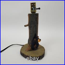 Bear in Log Lamp Jeff Fleming BearFoots Collection Big Sky Carvers Rustic Lodge