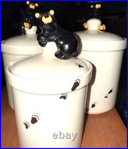 Bearfoots 3 Ceramic Canister Jar Lodge Country Big Sky Jeff Fleming Tall Bear