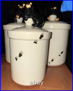 Bearfoots 3 Ceramic Canister Jar Lodge Country Big Sky Jeff Fleming Tall Bear