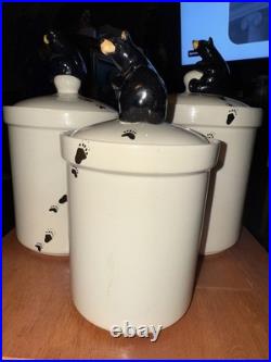 Bearfoots 3 Ceramic Canister Jar Lodge Country Big Sky Jeff Fleming Tall Bear