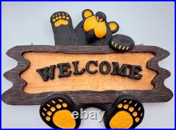 Bearfoots Bears Welcome Sign Hanging Jeff Fleming Vintage Big Sky Carvers Rare