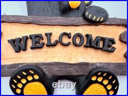 Bearfoots Bears Welcome Sign Hanging Jeff Fleming Vintage Big Sky Carvers Rare