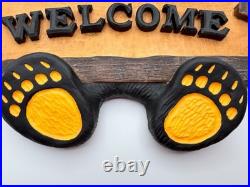 Bearfoots Bears Welcome Sign Hanging Jeff Fleming Vintage Big Sky Carvers Rare
