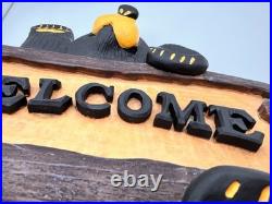 Bearfoots Bears Welcome Sign Hanging Jeff Fleming Vintage Big Sky Carvers Rare