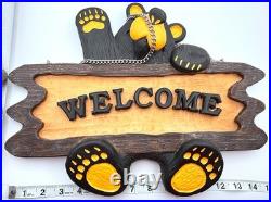 Bearfoots Bears Welcome Sign Hanging Jeff Fleming Vintage Big Sky Carvers Rare