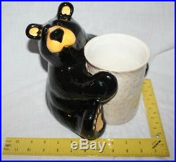 Bearfoots Big Sky Carvers Ceramic Black Bear Kitchen Utensil Holder Tabletop