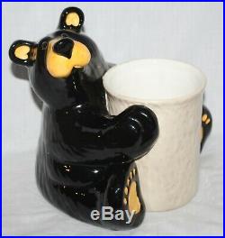 Bearfoots Big Sky Carvers Ceramic Black Bear Kitchen Utensil Holder Tabletop