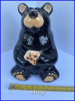 Bearfoots Big Sky Carvers Cookie Jar with Lid, Black/Beige Bear, 12 in. Preowned