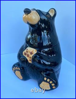 Bearfoots Big Sky Carvers Cookie Jar with Lid, Black/Beige Bear, 12 in. Preowned