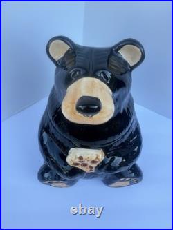 Bearfoots Big Sky Carvers Cookie Jar with Lid, Black/Beige Bear, 12 in. Preowned