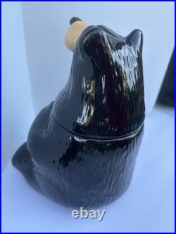 Bearfoots Big Sky Carvers Cookie Jar with Lid, Black/Beige Bear, 12 in. Preowned