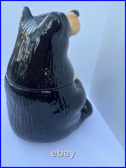 Bearfoots Big Sky Carvers Cookie Jar with Lid, Black/Beige Bear, 12 in. Preowned