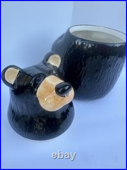 Bearfoots Big Sky Carvers Cookie Jar with Lid, Black/Beige Bear, 12 in. Preowned
