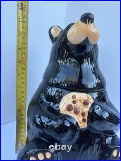 Bearfoots Big Sky Carvers Cookie Jar with Lid, Black/Beige Bear, 12 in. Preowned