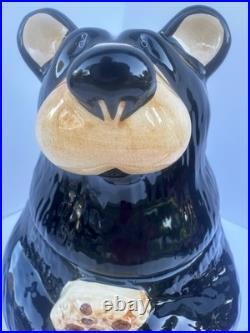 Bearfoots Big Sky Carvers Cookie Jar with Lid, Black/Beige Bear, 12 in. Preowned