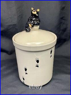 Bearfoots Ceramic Canister Jar Lodge Country Big Sky Jeff Fleming 10.5 Tall